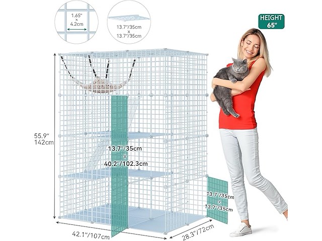 Grote dierenkooi metaal 3 etages (metaal wit) - afbeelding 4 van  5