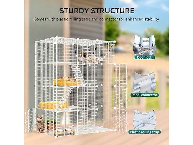 Grote dierenkooi metaal 3 etages (metaal wit) - afbeelding 2 van  5