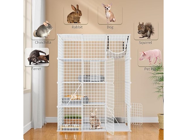 Grote dierenkooi metaal 3 etages (metaal wit) - afbeelding 3 van  5