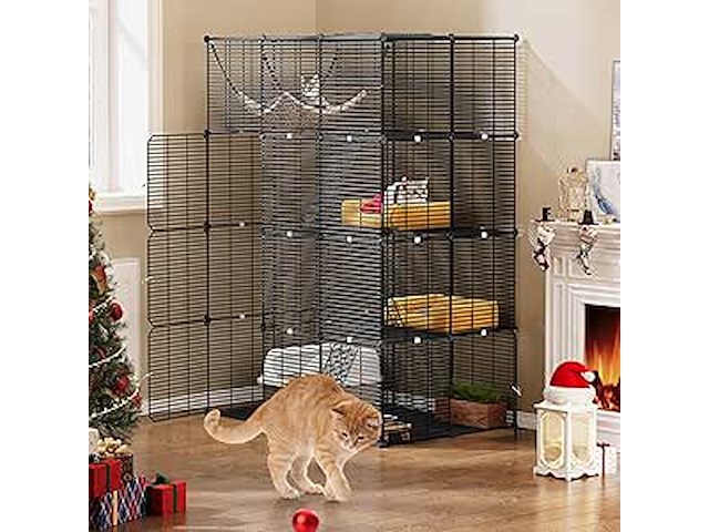 Grote dierenkooi metaal 4 niveaus metaal zwart - afbeelding 1 van  4