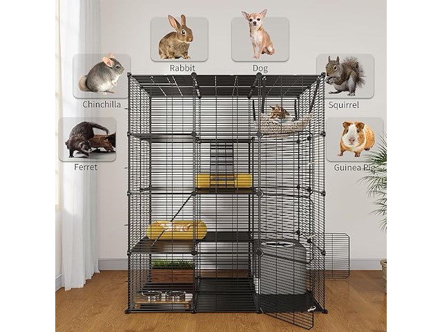 Grote dierenkooi metaal 4 niveaus metaal zwart - afbeelding 4 van  4