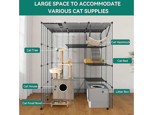 Grote dierenkooi metaal 4 niveaus metaal zwart - afbeelding 5 van  6