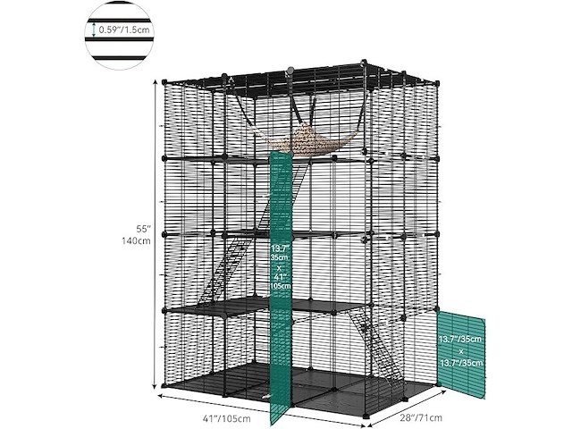 Grote dierenkooi metaal 4 niveaus metaal zwart - afbeelding 2 van  6