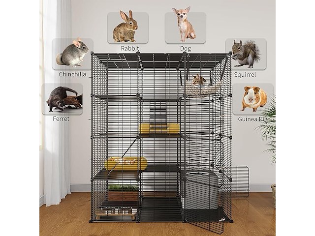 Grote dierenkooi metaal 4 niveaus metaal zwart - afbeelding 6 van  6