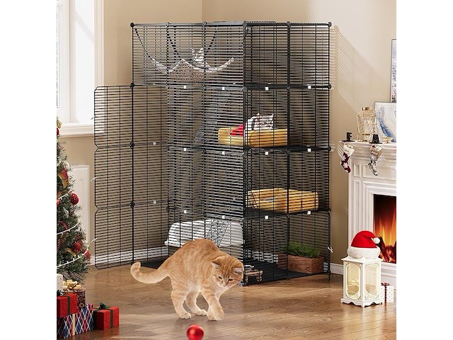 Grote dierenkooi metaal 4 niveaus metaal zwart - afbeelding 1 van  6