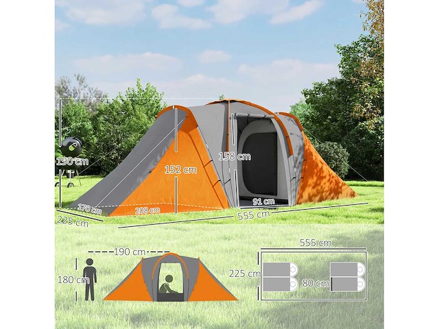 Grote kampeertunneltent met 2 slaapkamers - afbeelding 3 van  5