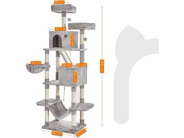Grote krabpaal, speeltoren 206 cm, lichtgrijs - afbeelding 6 van  11