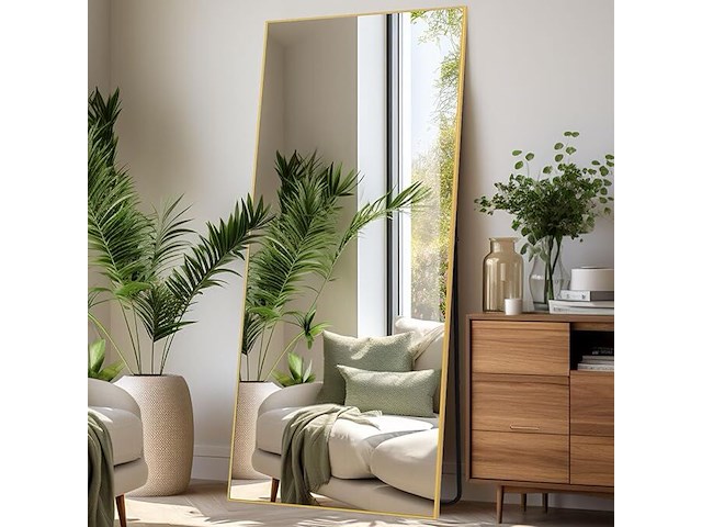 Grote lichaamsspiegel 179 x 65 cm goudkleurige rand - afbeelding 1 van  3