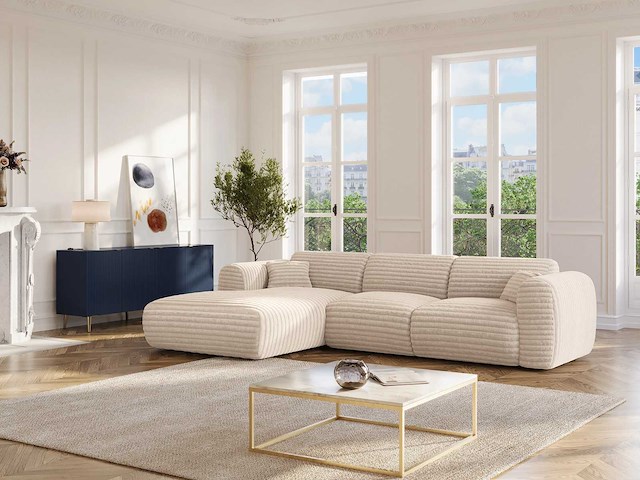 Grote linker hoek bank in beige ribfluwelen ribfluwelen - afbeelding 1 van  3