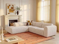 Grote linker hoek bank met chaise longue rugleuning in beige stof van maison céphy