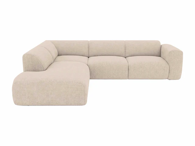 Grote linker hoek bank met chaise longue rugleuning in beige stof van maison céphy - afbeelding 2 van  4
