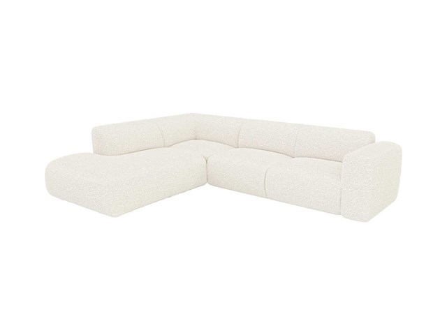 Grote linkerhoek bank met chaise longue rugleuning van witte badstof - afbeelding 4 van  9