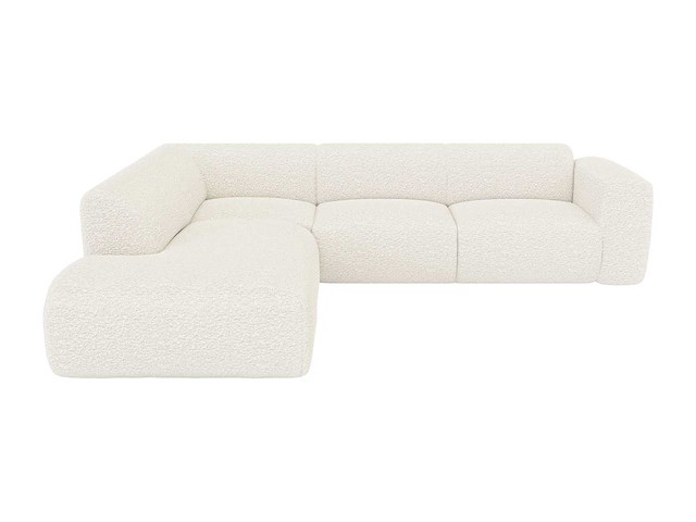 Grote linkerhoek bank met chaise longue rugleuning van witte badstof - afbeelding 3 van  8