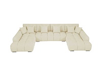 Grote panoramische hoekbank van beige stof met textuur - afbeelding 3 van  10