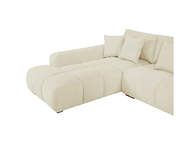 Grote panoramische hoekbank van beige stof met textuur - afbeelding 6 van  10