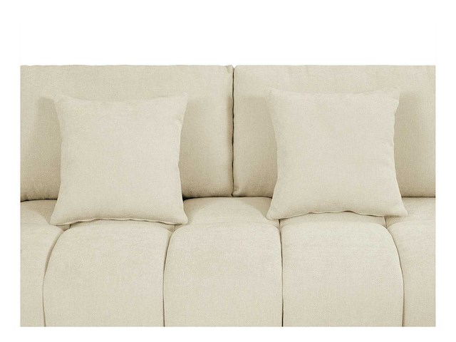 Grote panoramische hoekbank van beige stof met textuur - afbeelding 7 van  10