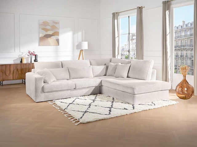 Grote rechterhoek bank - beige corduroy - afbeelding 1 van  5
