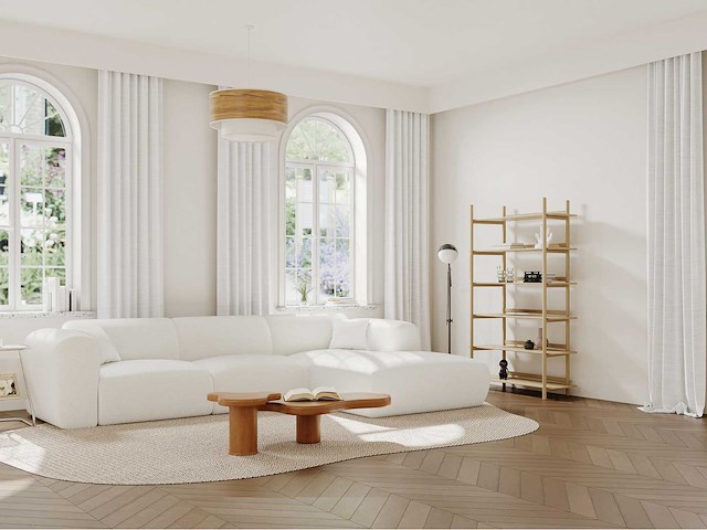 Grote rechterhoek bank - witte badstof - maison céphy - afbeelding 1 van  6