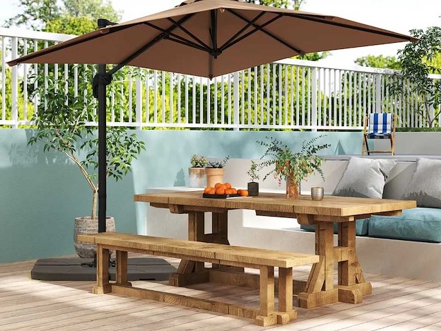 Grote rechthoekige tuinparasol 250 x 250 cm met slinger, bruine kleur - afbeelding 1 van  8