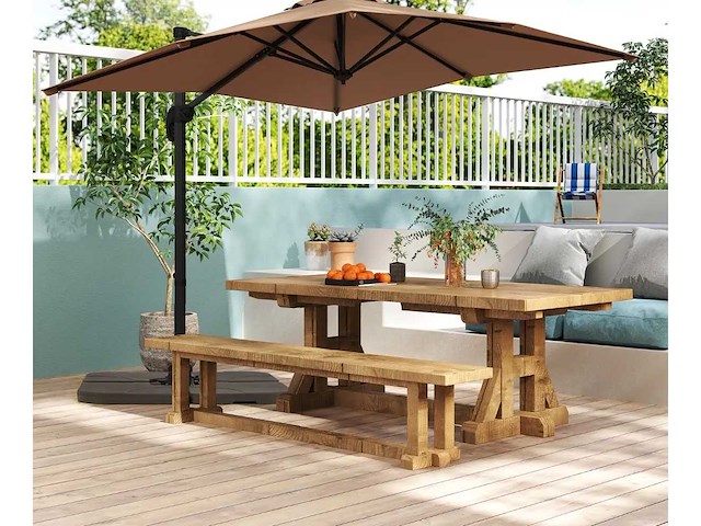 Grote rechthoekige tuinparasol 250 x 250 cm met slinger, bruine kleur - afbeelding 2 van  8