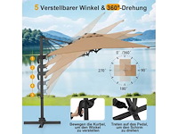 Grote rechthoekige tuinparasol 250 x 250 cm met slinger, bruine kleur - afbeelding 3 van  8
