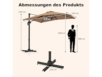 Grote rechthoekige tuinparasol 250 x 250 cm met slinger, bruine kleur - afbeelding 5 van  8