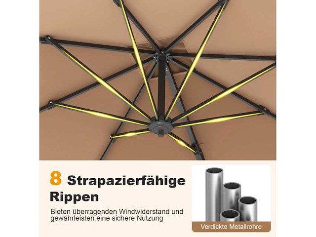 Grote rechthoekige tuinparasol 250 x 250 cm met slinger, bruine kleur - afbeelding 6 van  8