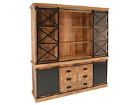 Grote vitrinekast ron in massief hout 4-deurs 200 cm - afbeelding 1 van  2