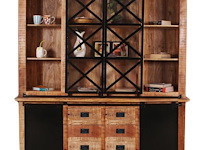 Grote vitrinekast ron in massief hout 4-deurs 200 cm - afbeelding 2 van  2