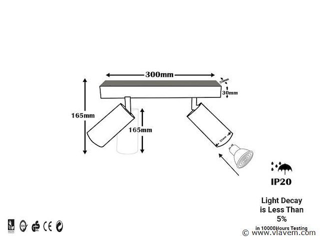 Gu10 opbouwspot armatuur - 2 draaibaar spots (4x) - afbeelding 4 van  4