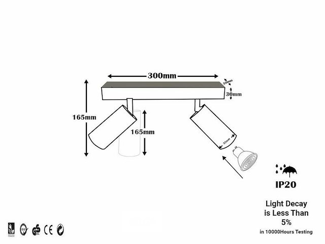 Gu10 opbouwspot armatuur - 2 draaibaar spots (4x) - afbeelding 5 van  5