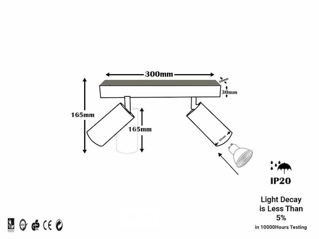 Gu10 opbouwspot armatuur - 2 draaibaar spots (8x) - afbeelding 5 van  5