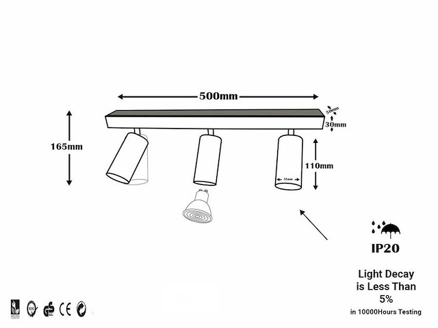 Gu10 opbouwspot armatuur - 3 draaibaar spots (4x) - afbeelding 5 van  5