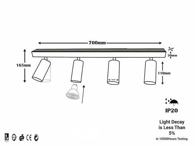 Gu10 opbouwspot armatuur - 4 draaibaar spots( x3) - afbeelding 6 van  6