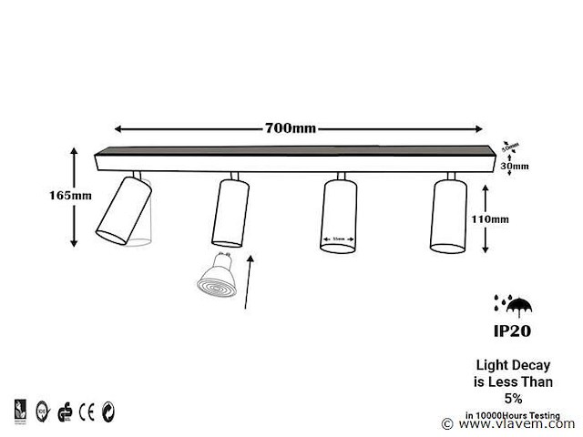 Gu10 opbouwspot armatuur - 4 draaibaar spots( x6) - afbeelding 5 van  5