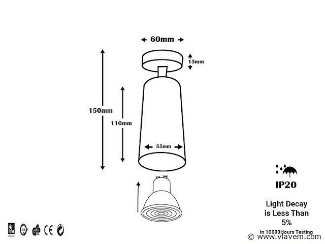 Gu10 opbouwspot armatuur draaibaar – zwart (12x) - afbeelding 5 van  5
