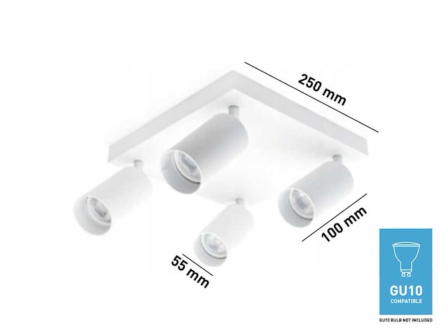 Gu10 vierkant opbouwspot armatuur 4 kop draaibaar (6x) - afbeelding 3 van  3