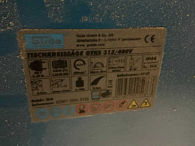 Güde gtks315 afkortcirkelzaagmachine - afbeelding 6 van  7