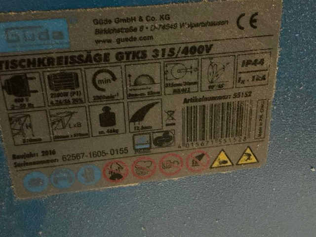 Güde gtks315 afkortcirkelzaagmachine - afbeelding 7 van  7