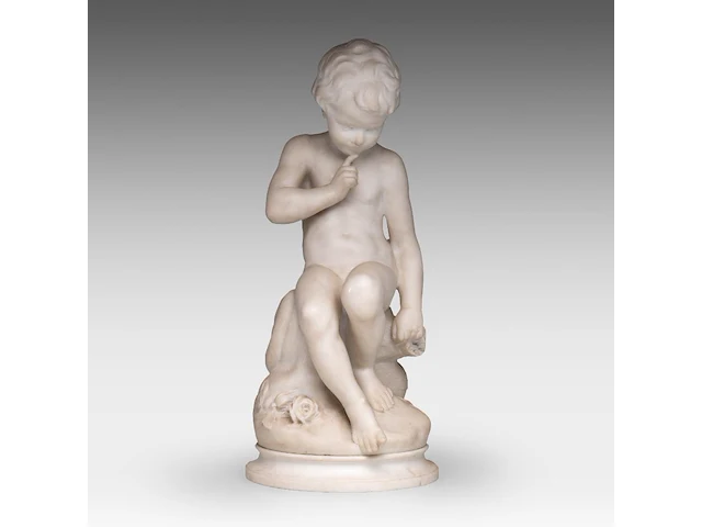 Guglielmo pugi (c.1850-1915), a carrara marble sculpture of cupid sitting 62 cm. (24.41 in.) - afbeelding 1 van  9