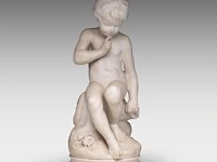Guglielmo pugi (c.1850-1915), a carrara marble sculpture of cupid sitting 62 cm. (24.41 in.)