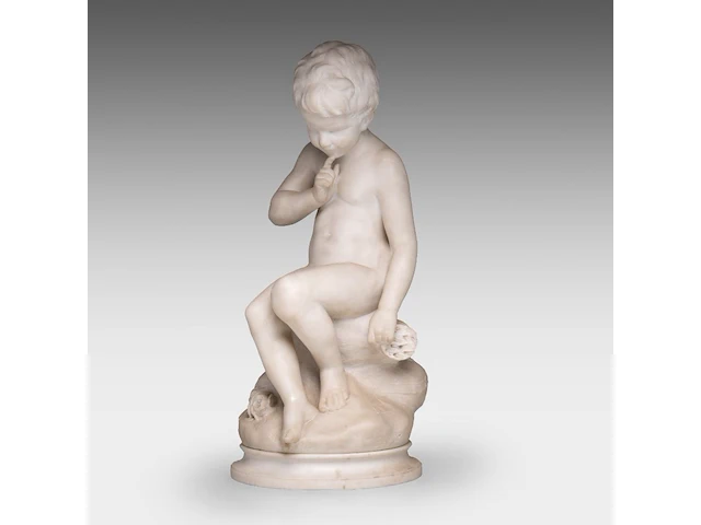 Guglielmo pugi (c.1850-1915), a carrara marble sculpture of cupid sitting 62 cm. (24.41 in.) - afbeelding 2 van  9