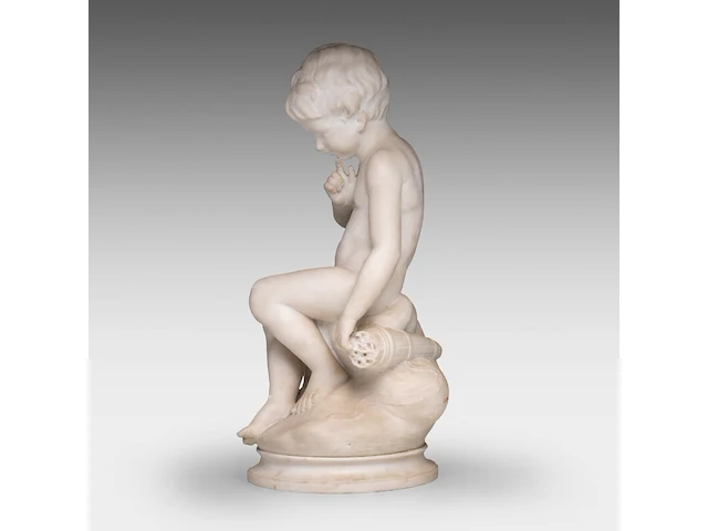 Guglielmo pugi (c.1850-1915), a carrara marble sculpture of cupid sitting 62 cm. (24.41 in.) - afbeelding 3 van  9
