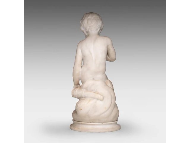 Guglielmo pugi (c.1850-1915), a carrara marble sculpture of cupid sitting 62 cm. (24.41 in.) - afbeelding 4 van  9