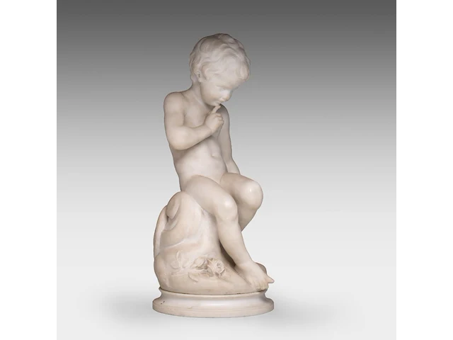 Guglielmo pugi (c.1850-1915), a carrara marble sculpture of cupid sitting 62 cm. (24.41 in.) - afbeelding 6 van  9