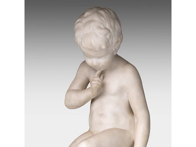 Guglielmo pugi (c.1850-1915), a carrara marble sculpture of cupid sitting 62 cm. (24.41 in.) - afbeelding 9 van  9