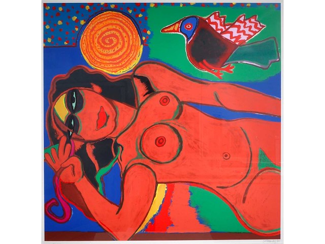 Guillaume corneille - femme allongée - zeefdruk - 120x120 cm - afbeelding 3 van  10