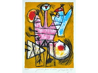 Guillaume corneille - jeux entre femme et oiseau - zeefdruk - 1/200 - afbeelding 1 van  5