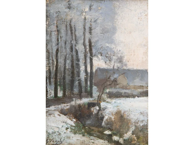 Guillaume vogels (1836-1896), winter landscape, oil on canvas on panel - afbeelding 1 van  4