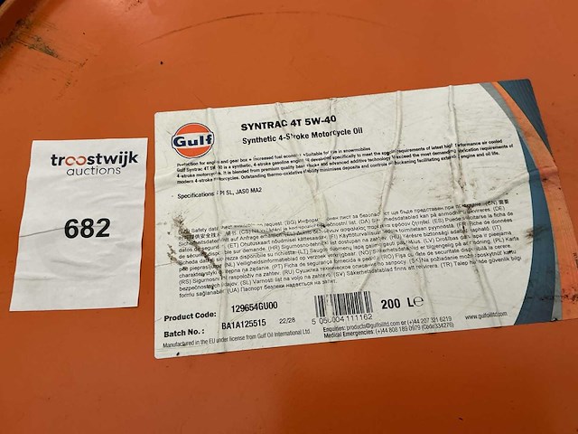 Gulf,syntrac 4t 5w-40 olie/inhoud 200liter - afbeelding 2 van  2
